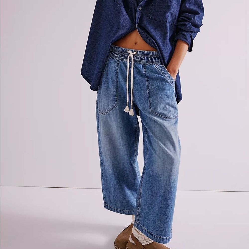 Free People Light Blue Wide-Leg Jeans